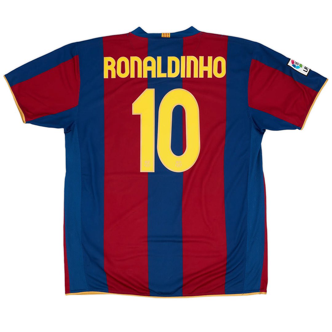 Ronaldinho #10 Retro Barcelona Home Jersey 50-Years Anniversary 2007/08