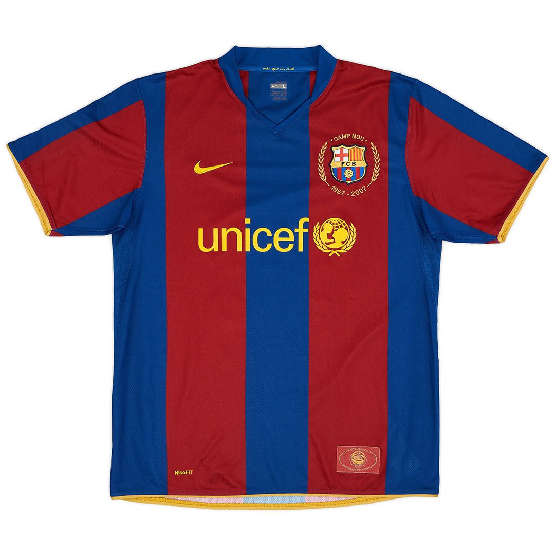 Ronaldinho #10 Retro Barcelona Home Jersey 50-Years Anniversary 2007/08